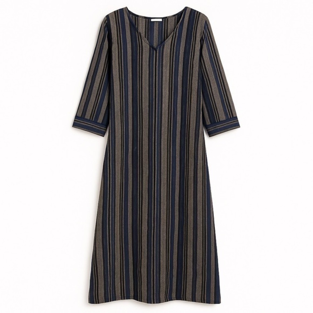 Ashley Stewart Navy and Brown Striped Maxi Dress